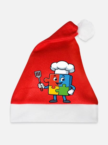 Puzzle Piece Chef Maskottchen - Weihnachtsmütze - Rot