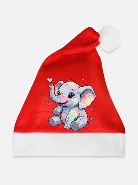 Pastell Elefant Kuschelherz - Weihnachtsmütze - Rot