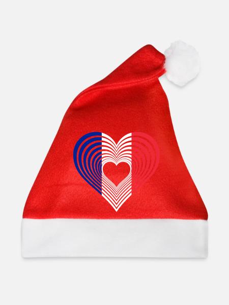 Herzflagge Französische Linienkunst.  France. Fran - Weihnachtsmütze - Rot - Vorne