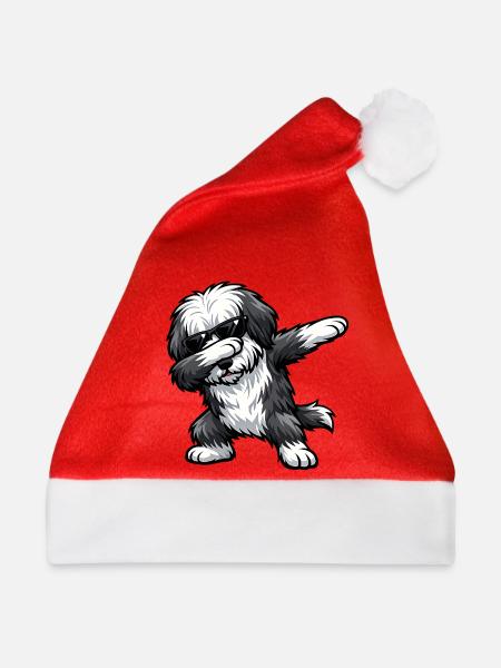 Dabbing Bearded Collie - Weihnachtsmütze - Rot