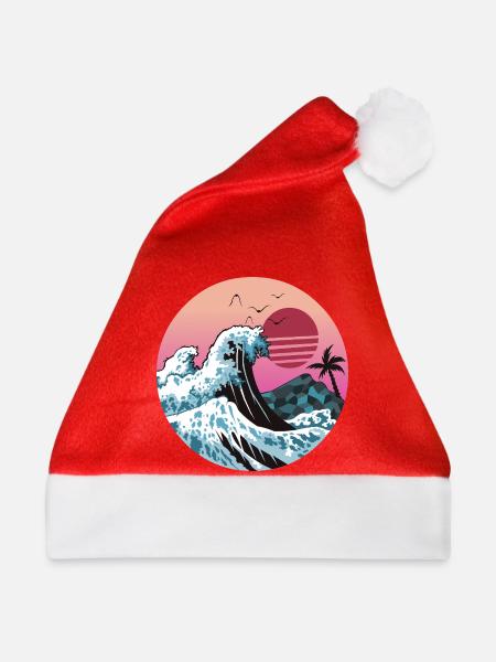 Retro Sunset Wave mit Palme - Weihnachtsmütze - Rot