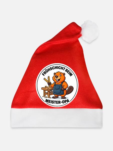 Frühschicht Meister-Opa Heimwerker T-Shirt - Weihnachtsmütze - Rot - Vorne
