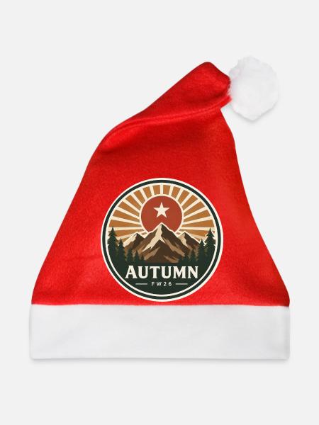 Herbstliche Berglandschaft mit Sonne Badge - Weihnachtsmütze - Rot