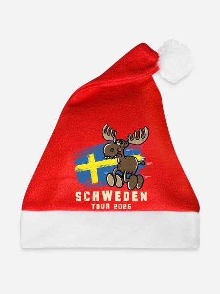 Schweden Tour 2026 – Flagge & lustiger Elch - Weihnachtsmütze - Rot