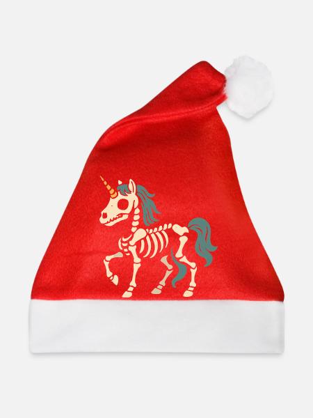 Pastell-Einhorn Skelett - Weihnachtsmütze - Rot - Vorne