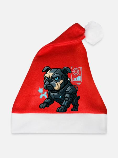 Futuristischer Cyber-Bulldogge in Kampfrüstung - Weihnachtsmütze - Rot