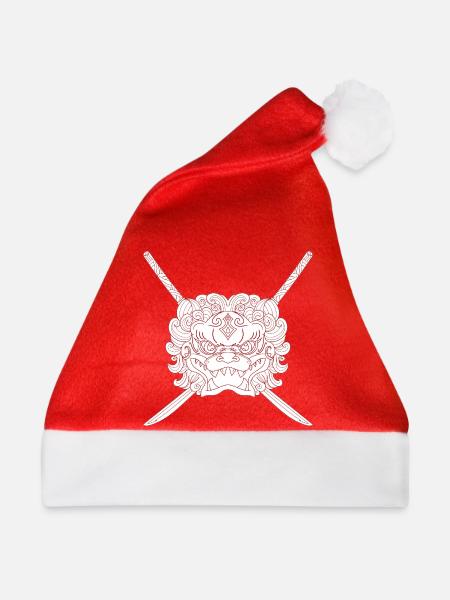 Japanischer Löwe und Katanas-Kreuzritter - Weihnachtsmütze - Rot - Vorne