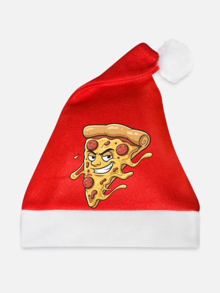 Pizza-Slice mit frechem Grinsen - Weihnachtsmütze - Rot