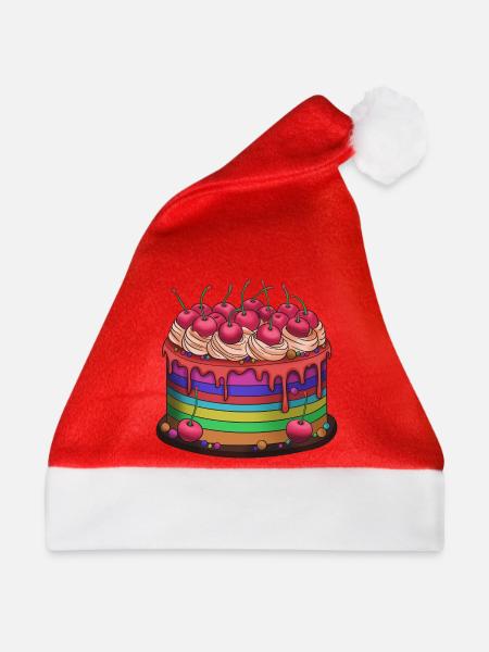 Regenbogenkuchen mit Kirschen - Weihnachtsmütze - Rot