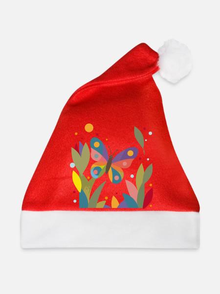 Bunter Schmetterling im Blumenfeld  - Weihnachtsmütze - Rot