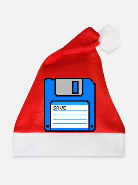 Retro Diskette Gaming T-Shirt Save - Weihnachtsmütze - Rot