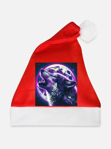 Wolf heult zum Vollmond - Weihnachtsmütze - Rot