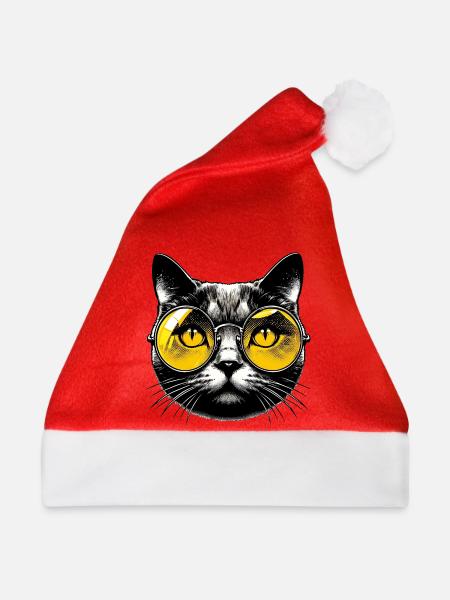 Kater mit Brille - Weihnachtsmütze - Rot