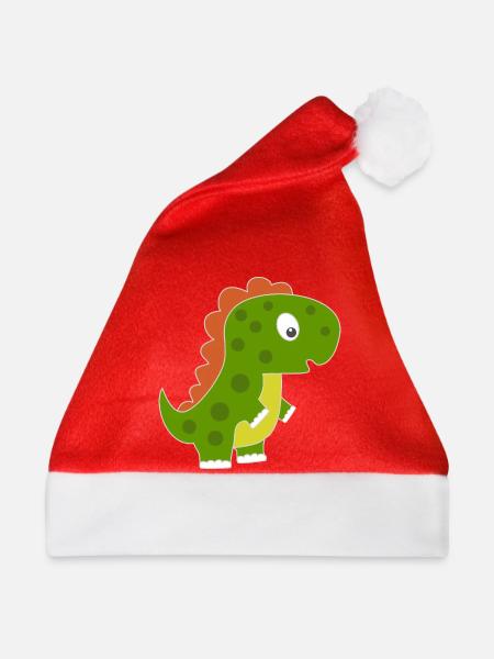 Verspielter Dino mit buntem Rücken - Weihnachtsmütze - Rot