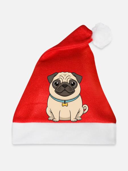Süßer Mops - Weihnachtsmütze - Rot
