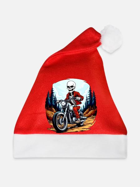 Skelett Motorradfahrer - Weihnachtsmütze - Rot