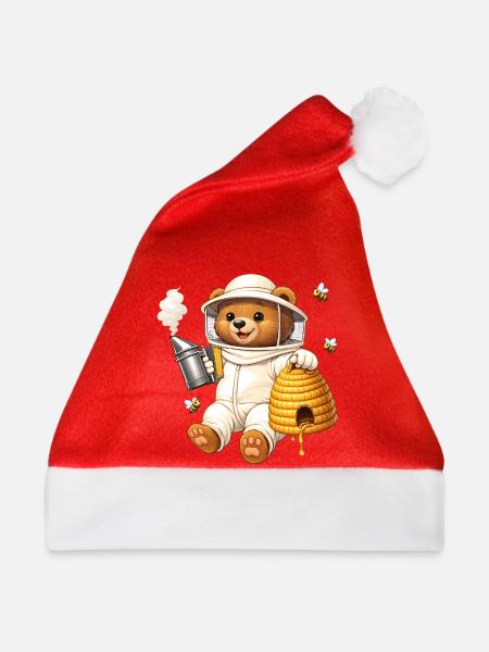 Imker Bär mit Bienenkorb Illustration - Weihnachtsmütze - Rot