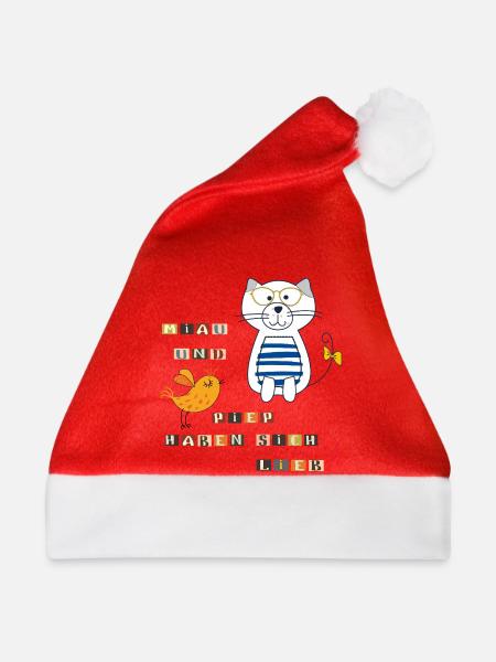 Katze und Vogel - Weihnachtsmütze - Rot