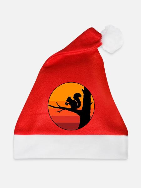 Eichhörnchen Herbst Sonnenuntergang - Weihnachtsmütze - Rot