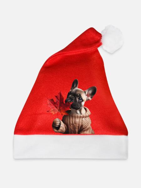 Herbstliche französische Bulldogge - Weihnachtsmütze - Rot