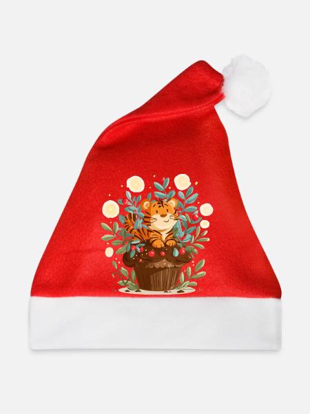Kuscheltiger im Blumenkorb - Weihnachtsmütze - Rot