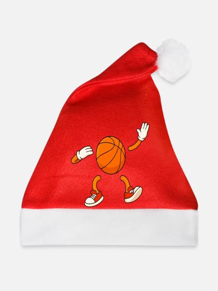 Lustiges Basketball-Charakter-Cartoon-Design - Weihnachtsmütze - Rot