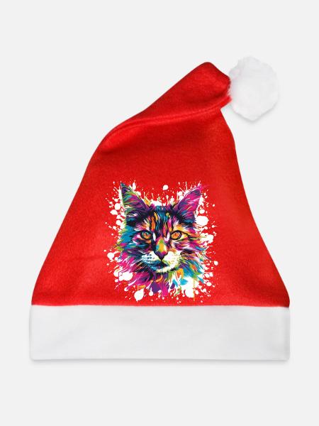 Katze Tier Art - Weihnachtsmütze - Rot