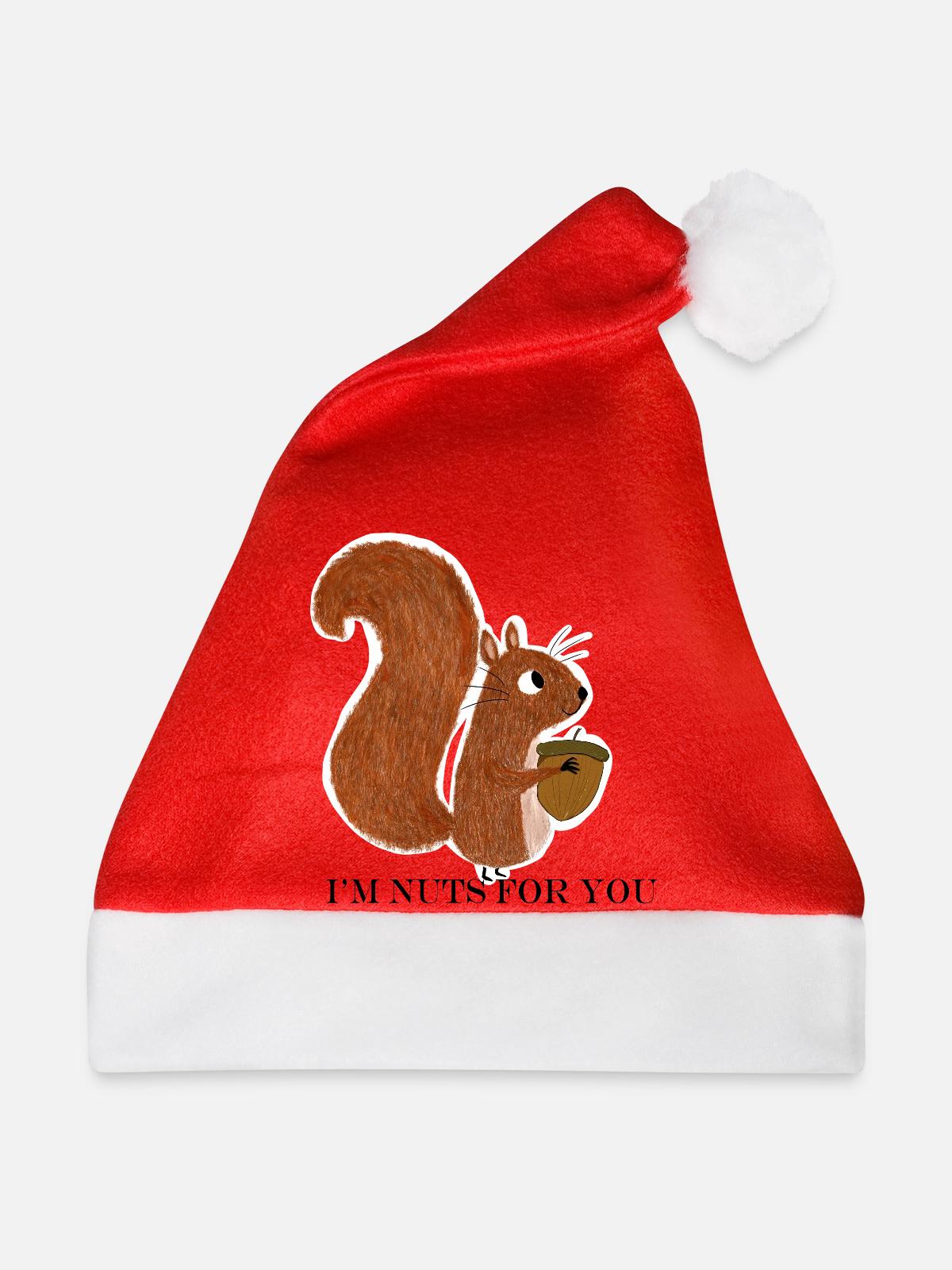 Eichhörnchen mit Eichel - Weihnachtsmütze - Rot - Vorne