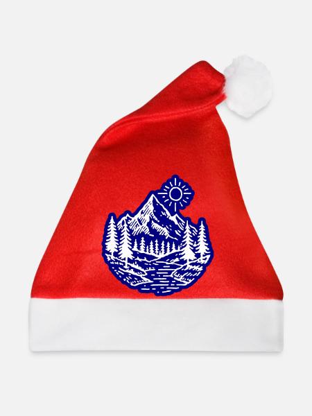 Berge Tal Landschaft Wald - Weihnachtsmütze - Rot
