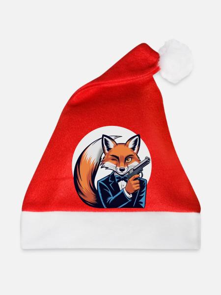 Fuchs im Smoking mit Pistole - Weihnachtsmütze - Rot
