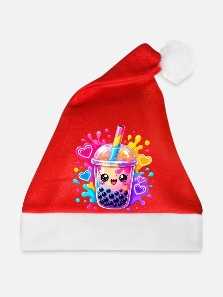 Kawaii Bubble Tea Farbexplosion - Weihnachtsmütze - Rot