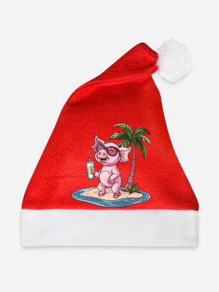 Schwein Sommer Palme - Weihnachtsmütze - Rot