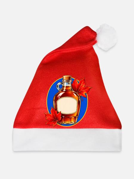 Ahornsirupflasche mit roten Herbstblättern - Weihnachtsmütze - Rot