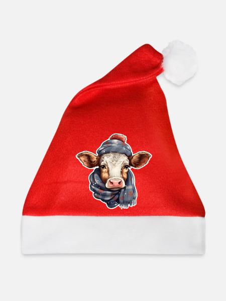 Winterliches Kuhglück - Weihnachtsmütze - Rot - Vorne
