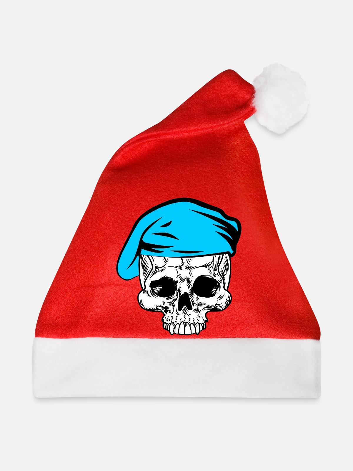 Skelettblaues Barett - Weihnachtsmütze - Rot - Vorne