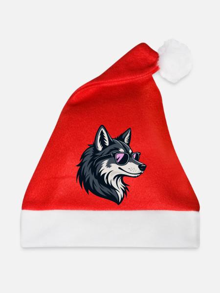 Schicker Wolf mit rosaroter Brille - Weihnachtsmütze - Rot