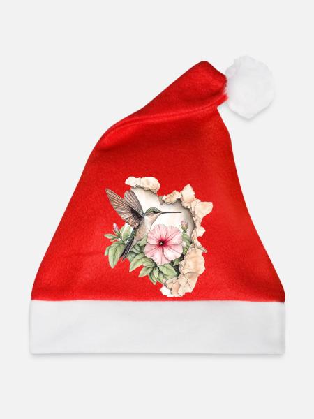 Kolibri mit Blüte - Weihnachtsmütze - Rot