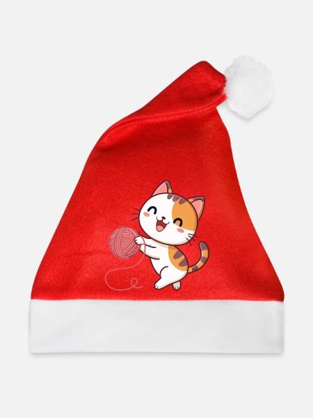 Kawaii-Kätzchen und Pink Ball - Weihnachtsmütze - Rot