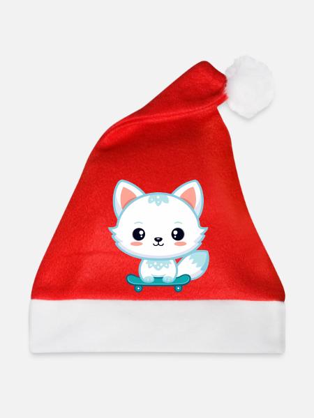 Kawaii Fox auf Skateboard - Weihnachtsmütze - Rot