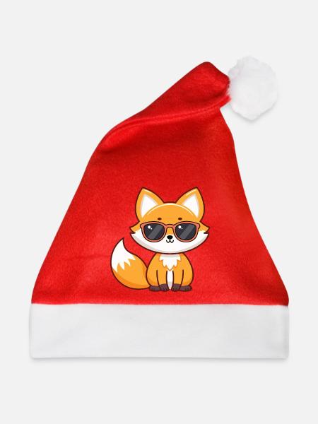 Kawaii-Fuchs mit Sonnenbrille - Weihnachtsmütze - Rot