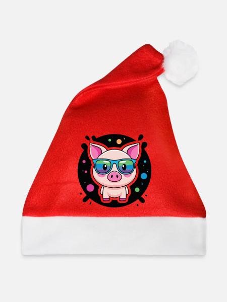 Schicke Schweine, bunte Gläser - Weihnachtsmütze - Rot