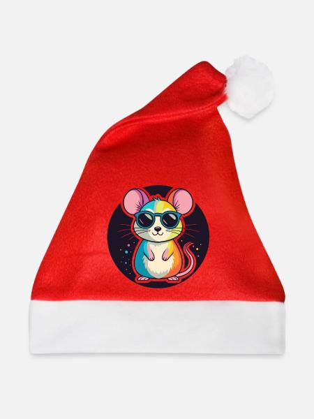 Regenbogen-Maus-Brille - Weihnachtsmütze - Rot