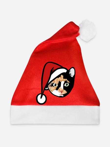 Calico-Katze im Weihnachtshut - Weihnachtsmütze - Rot
