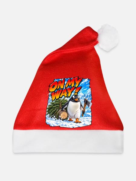 Bin unterwegs! Gentoo-Pinguin - Weihnachtsmütze - Rot