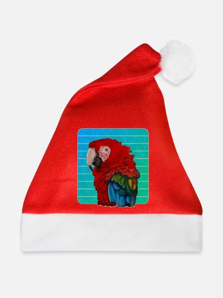 Roter Ara Papagei Gouache Malerei - Weihnachtsmütze - Rot