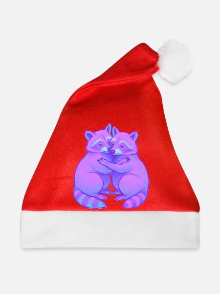 Kuschelige Purpur-Racoonen im Neonlicht - Weihnachtsmütze - Rot