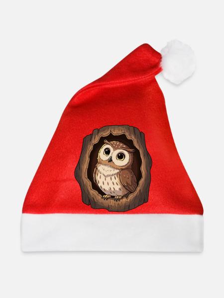 Eulenblick im Baumhohl - Weihnachtsmütze - Rot