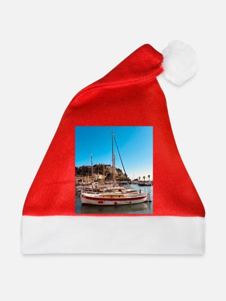Segelboote im blauen Hafen - Weihnachtsmütze - Rot