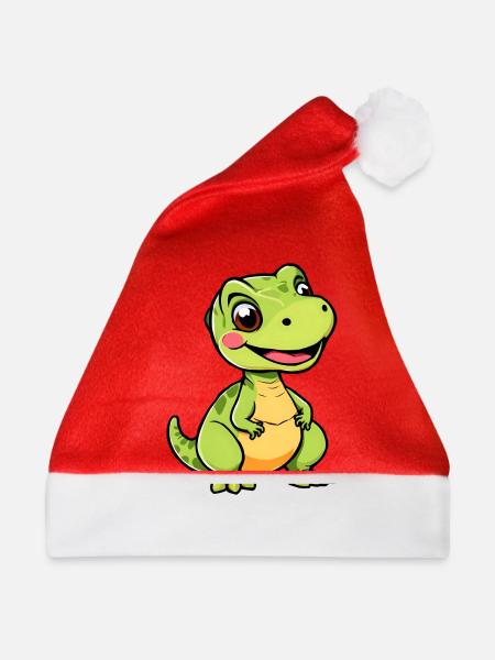 Verspielter Cartoon Dino - Weihnachtsmütze - Rot