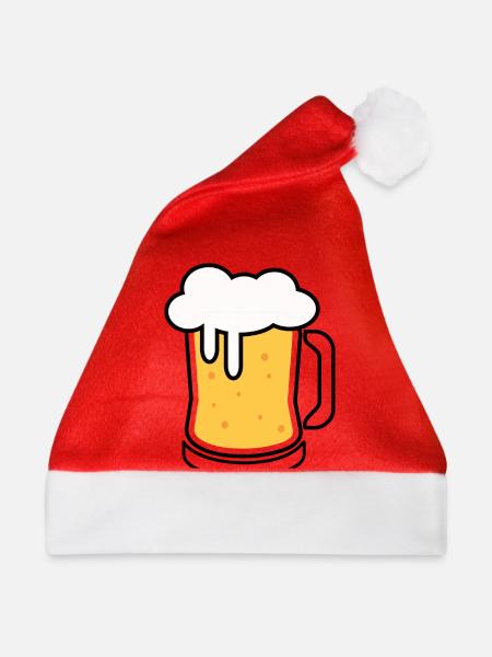 Bier mit Schaumkrone - Weihnachtsmütze - Rot